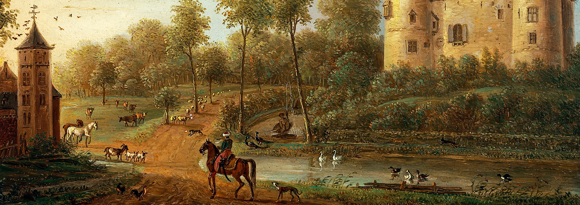 Schilderij van ca. 1805 met het kasteel van gaasbeek in de achtergrond, op de voorgrond Paul Arconati te paard